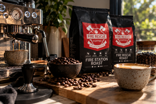 Home espresso machine with freshly roasted coffee beans